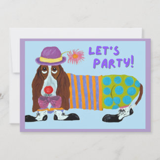 Basset Hound Clown Lass uns feiern Einladung
