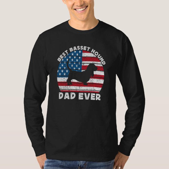 Basset Hound Dad For Men Basset American Flag 4th  T-Shirt (Vorderseite)