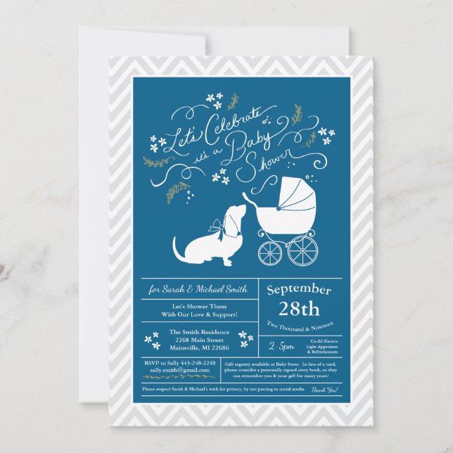 Basset Hound Dog Baby Shower Boy Blue Einladung (Vorderseite)