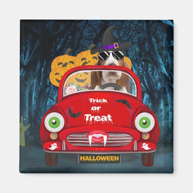 Basset Hound Dog Beängstigendes Halloween Auto Magnet (Vorne)