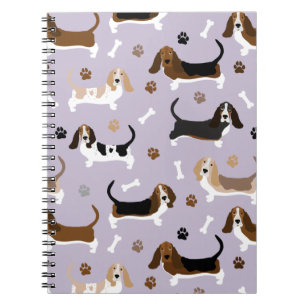 Basset Hound Dog Bones and Paws Notebook Notizblock