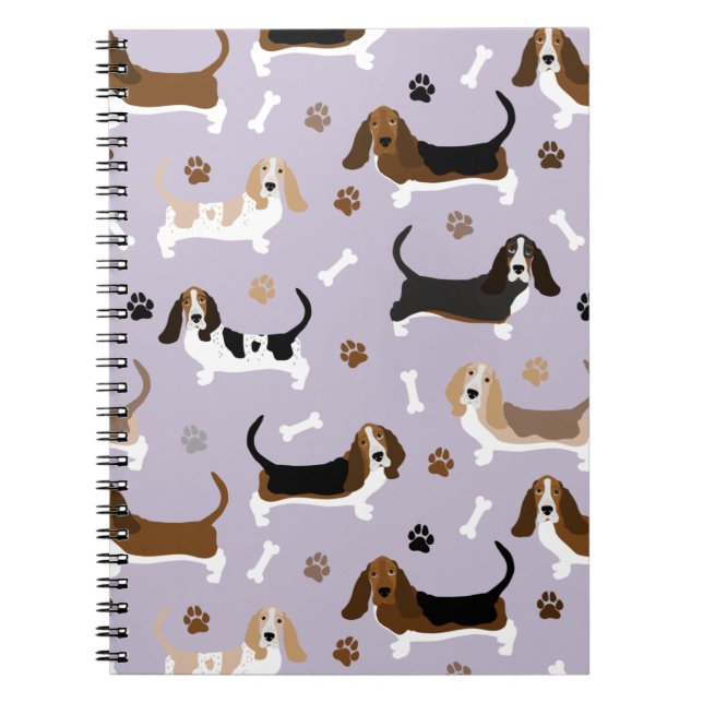 Basset Hound Dog Bones and Paws Notebook Notizblock (Vorderseite)