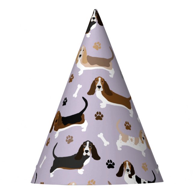 Basset Hound Dog Bones and Paws Party Hat Partyhütchen (Vorderseite)