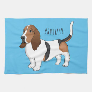 Basset hound dog cartoon illustration  geschirrtuch