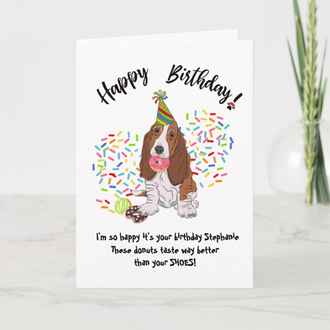 Basset Hound Dog Donuts Geburtstagskarte Einladung (Vorderseite)