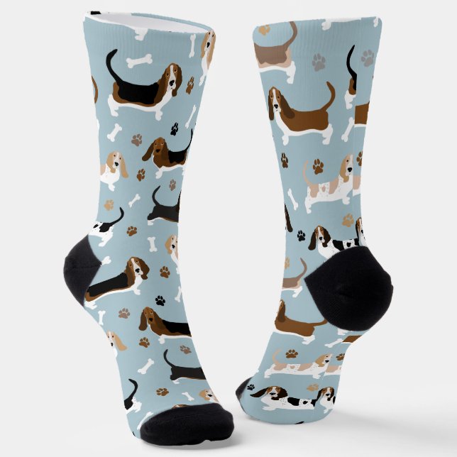Basset Hound Dog Knochen und Paws Socken (Gewinkelt)