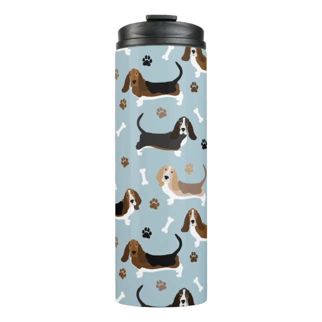 Basset Hound Dog Knochen und Paws Thermal Tumbler Thermosbecher (Vorderseite)