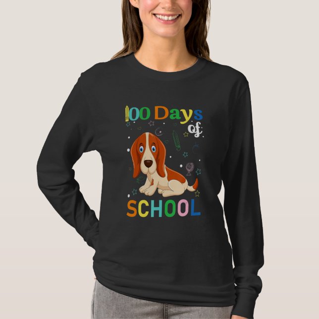 Basset Hound Dog Lovers Teacher Student 100th Day  T-Shirt (Vorderseite)