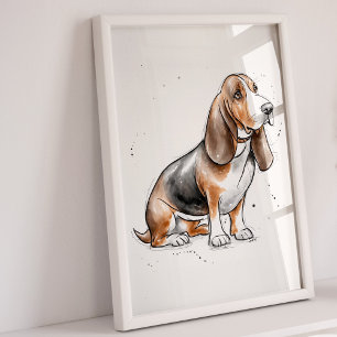 Basset Hound   Dog Print   Dog Art Print Poster
