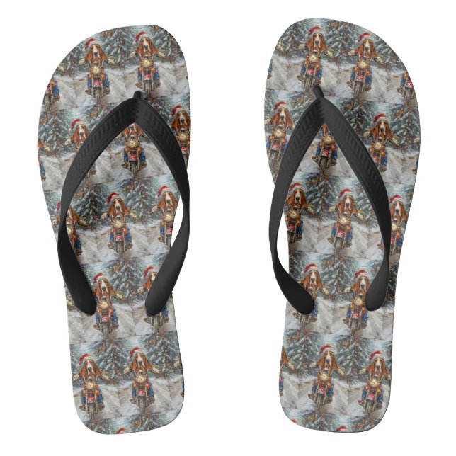 Basset Hound Dog Riding Motorrad Weihnachten Flip Flops (Fußbett)