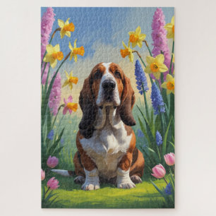 Basset Hound Dog Spring Flowers Malerei