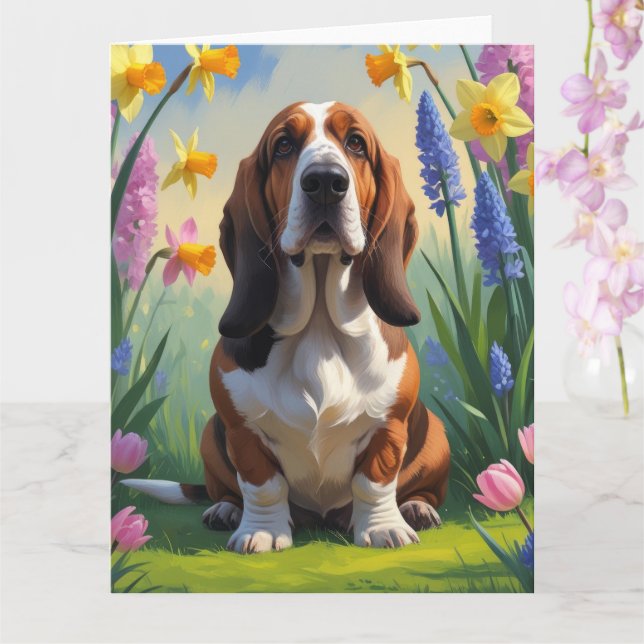 Basset Hound Dog Spring Flowers Malerei Karte (Orchidee)