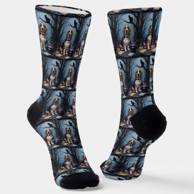 Basset Hound Dog Whimsical Halloween Malerei Socken (Gewinkelt)