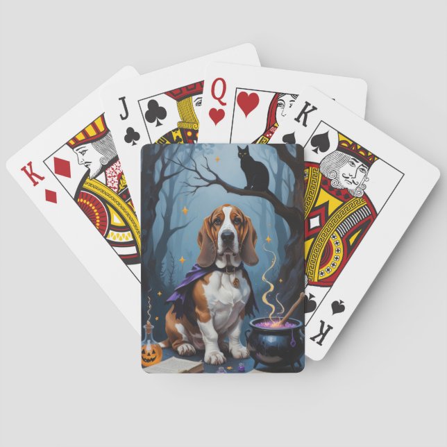 Basset Hound Dog Whimsical Halloween Malerei Spielkarten (Rückseite)