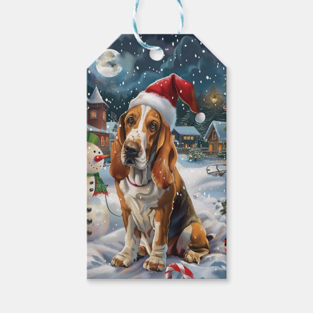 Basset Hound Dog Winter Wunderland Weihnachtsfreud Geschenkanhänger (Vorderseite)