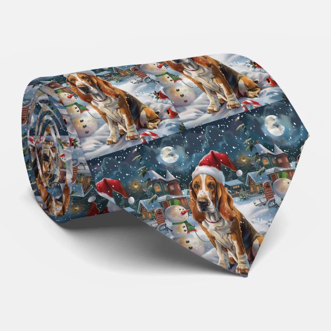 Basset Hound Dog Winter Wunderland Weihnachtsfreud Krawatte (Gerollt)