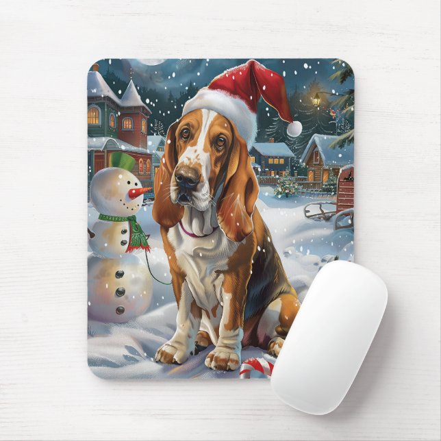 Basset Hound Dog Winter Wunderland Weihnachtsfreud Mousepad (Mit Mouse)