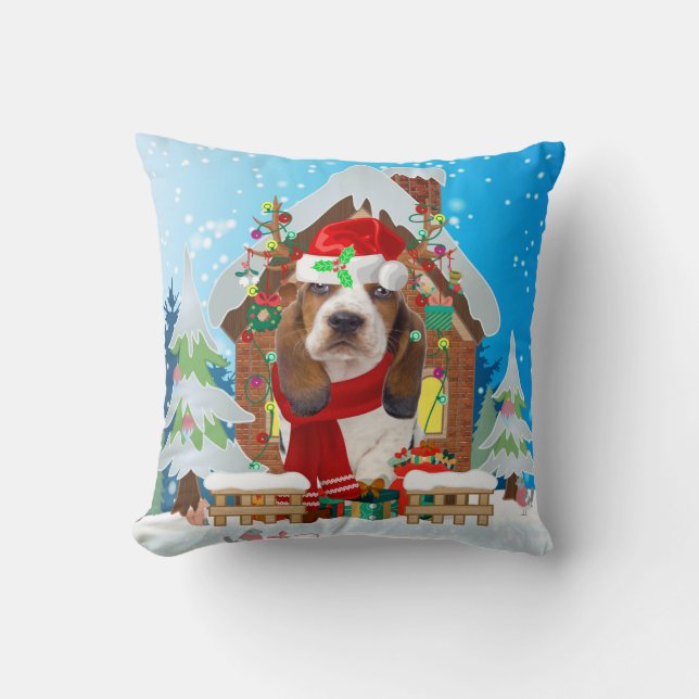 Basset Hound dog with Christmas ohrts Kissen (Vorderseite)