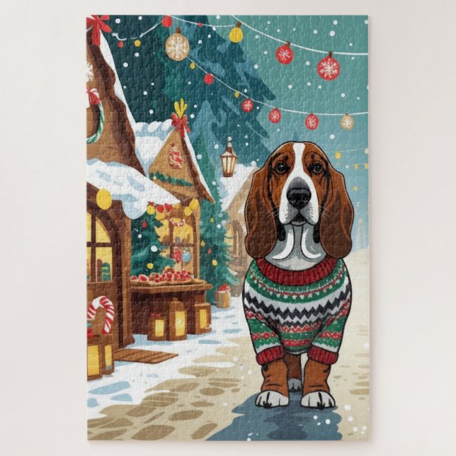 Basset Hound Dogs Christmas Snow Holiday (Vertikal)