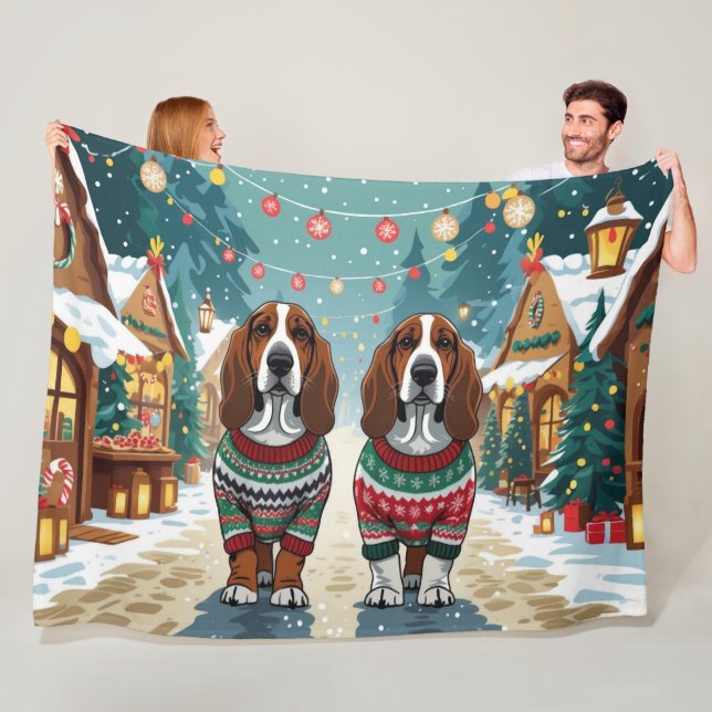 Basset Hound Dogs Christmas Snow Holiday Fleecedecke (Beispiel)
