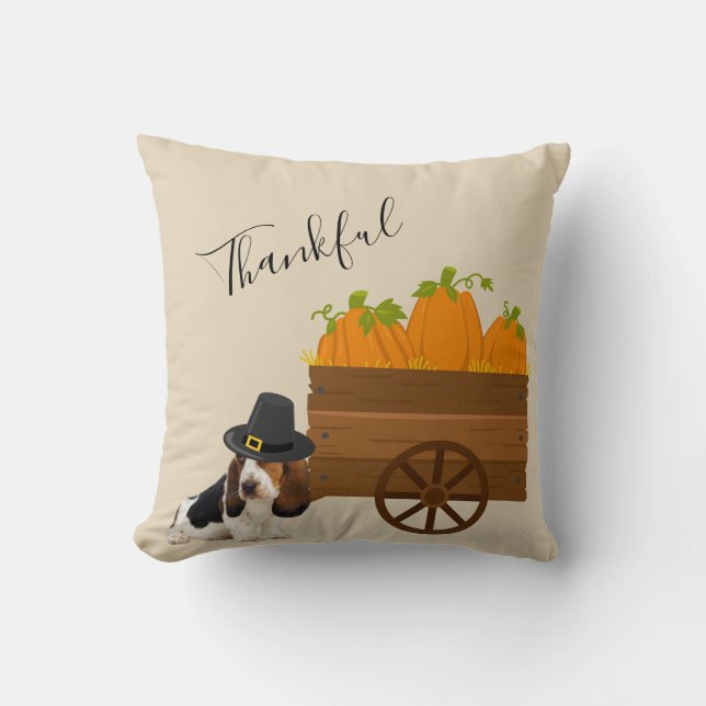 Basset Hound Erntedank Fall Akzent Pillow Kissen (Vorderseite)