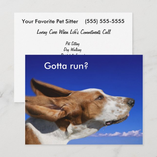 Basset Hound Flapping Ohren in Blue Sky Pet Sitter Postkarte (Vorne/Hinten)