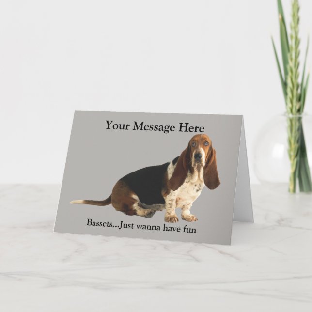Basset Hound Fun Love Grußkarte Feiertagskarte (Vorderseite)
