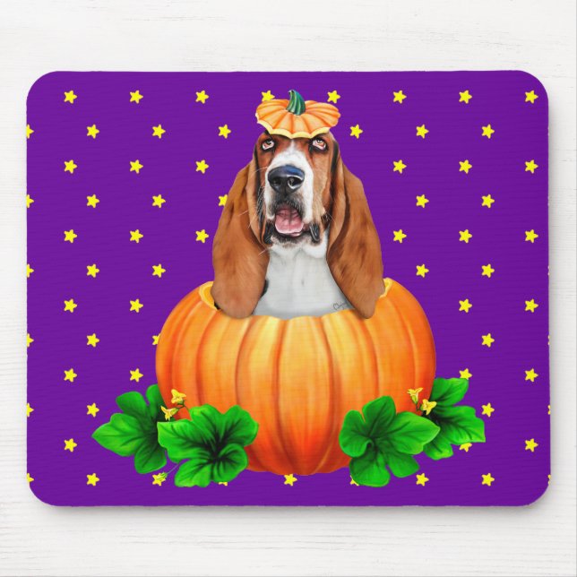 Basset Hound Halloween Jack-O-Lantern Mousepad (Vorne)