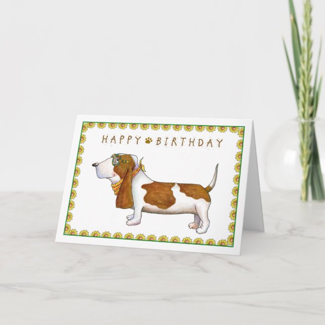 Basset Hound Happy Birthday Grußkarte Karte (Vorderseite)