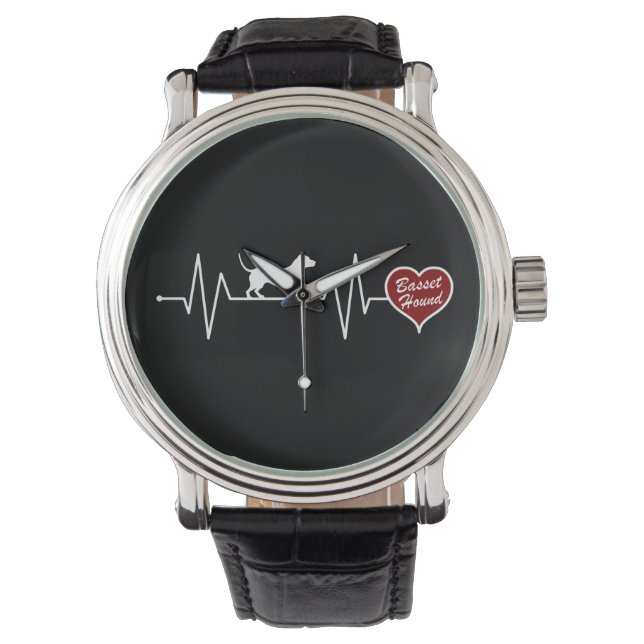 Basset Hound heartbeat with red heart Armbanduhr (Vorderseite)