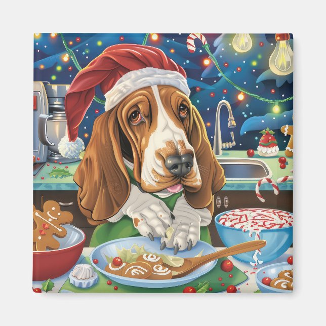 Basset Hound Holiday Baking: Festliche Weihnachten Magnet (Vorne)