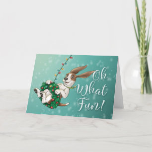 Basset Hound Holiday Card - Oh What Fun! Dankeskarte