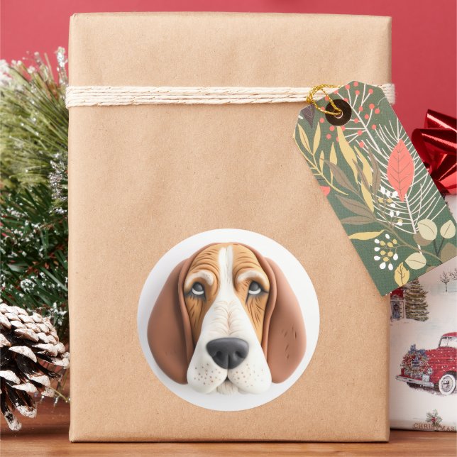 Basset Hound Hund 3D Inspiriert Runder Aufkleber (Feiertag)