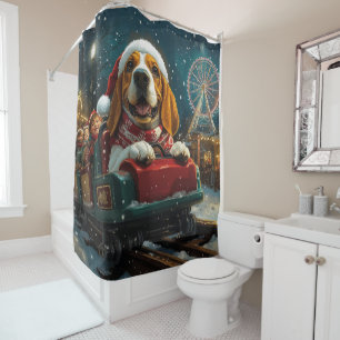 Basset Hound Hund Achterbahn Weihnachten Duschvorhang