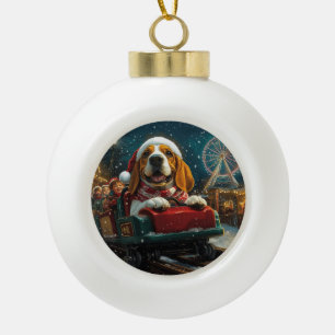 Basset Hound Hund Achterbahn Weihnachten Keramik Kugel-Ornament