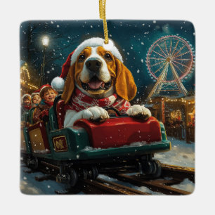 Basset Hound Hund Achterbahn Weihnachten Keramikornament