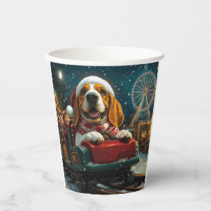 Basset Hound Hund Achterbahn Weihnachten Pappbecher