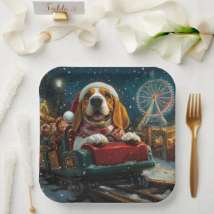 Basset Hound Hund Achterbahn Weihnachten Pappteller