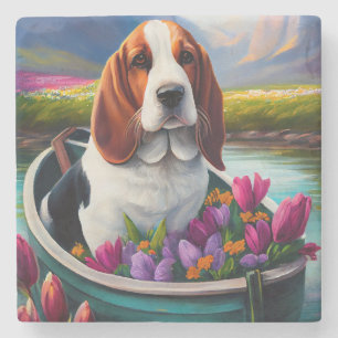 Basset Hound Hund auf einem Paddel: Ein landschaft Steinuntersetzer
