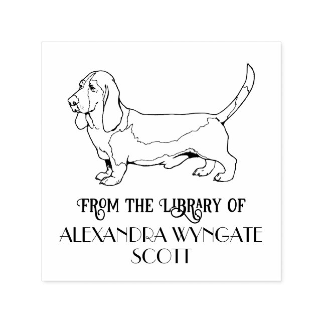 Basset Hound Hund "Aus der Bibliothek" Name Buch Permastempel (Design)