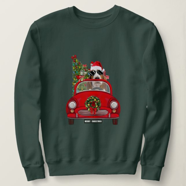 Basset Hound Hund Autofahren Auto Weihnachten Sweatshirt (Design vorne)