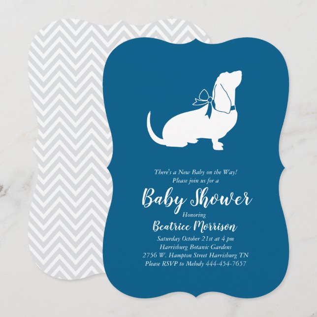 Basset Hound Hund Baby Dusche Boy Blue Einladung (Vorne/Hinten)