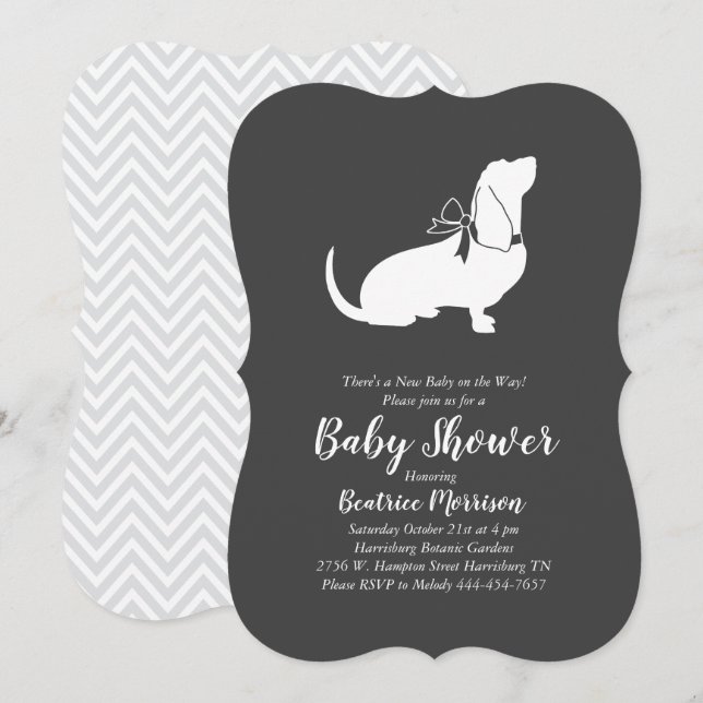 Basset Hound Hund Baby Duschgeschlecht neutral Einladung (Vorne/Hinten)