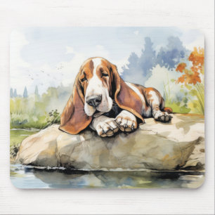 Basset Hound Hund entspannen in Garden Animal Fun  Mousepad