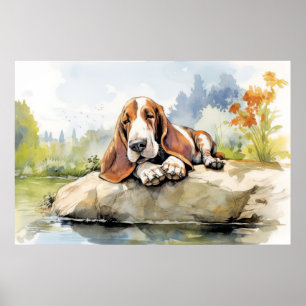 Basset Hound Hund entspannen in Garden Animal Fun Poster