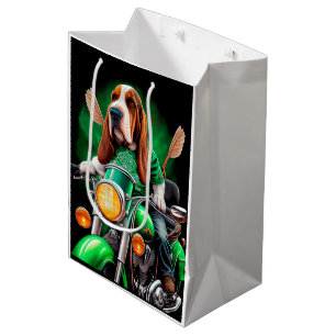Basset Hound Hund Fahrrad St. Patrick's Day Mittlere Geschenktüte