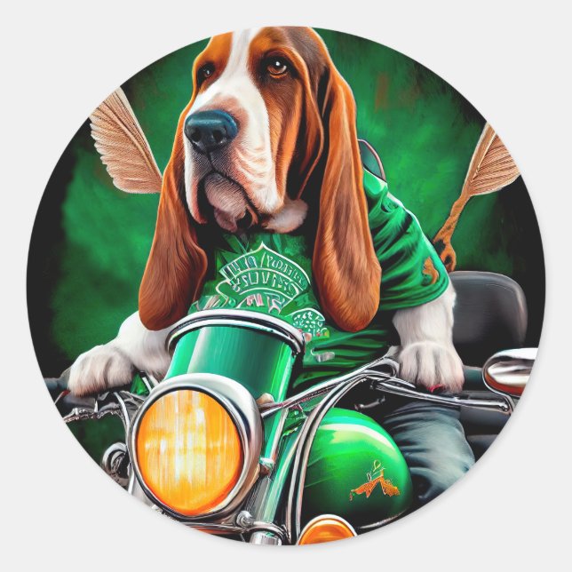 Basset Hound Hund Fahrrad St. Patrick's Day Runder Aufkleber (Vorderseite)