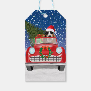 Basset Hound Hund fährt Auto im Schnee Weihnachten Geschenkanhänger