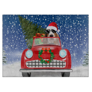 Basset Hound Hund fährt Auto im Schnee Weihnachten Schneidebrett