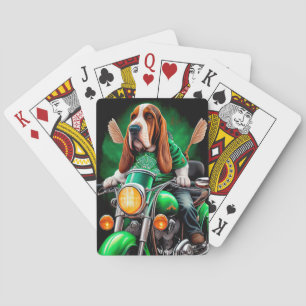 Basset Hound Hund fährt Fahrrad am St. Patrick's D Spielkarten